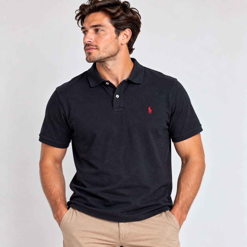 Polo Ralph Lauren Mens XL Classic Fit Navy Blue Mesh Polo Red Pony Logo Top